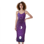 Galaxy Moon Phase Print Slim Fit Midi Cami Dress