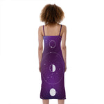 Galaxy Moon Phase Print Slim Fit Midi Cami Dress