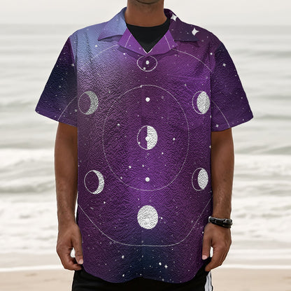 Galaxy Moon Phase Print Textured Short Sleeve Shirt