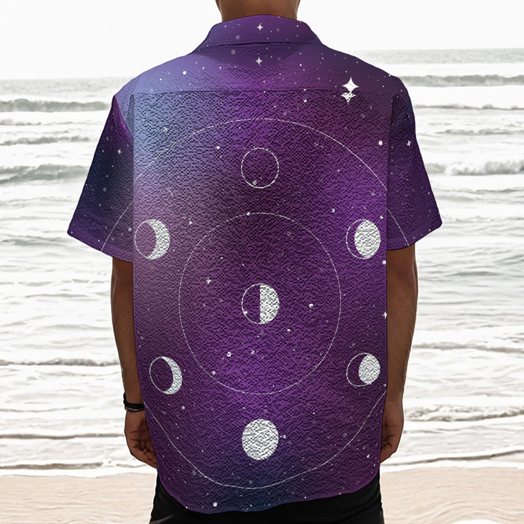 Galaxy Moon Phase Print Textured Short Sleeve Shirt