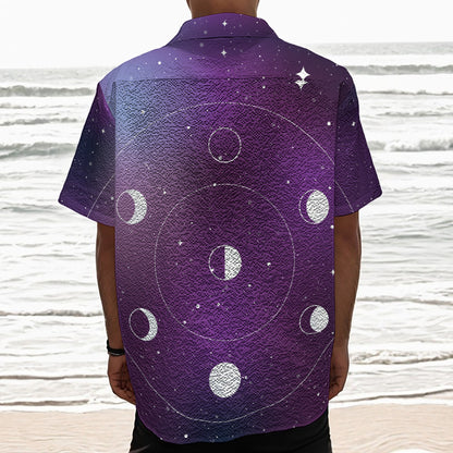 Galaxy Moon Phase Print Textured Short Sleeve Shirt