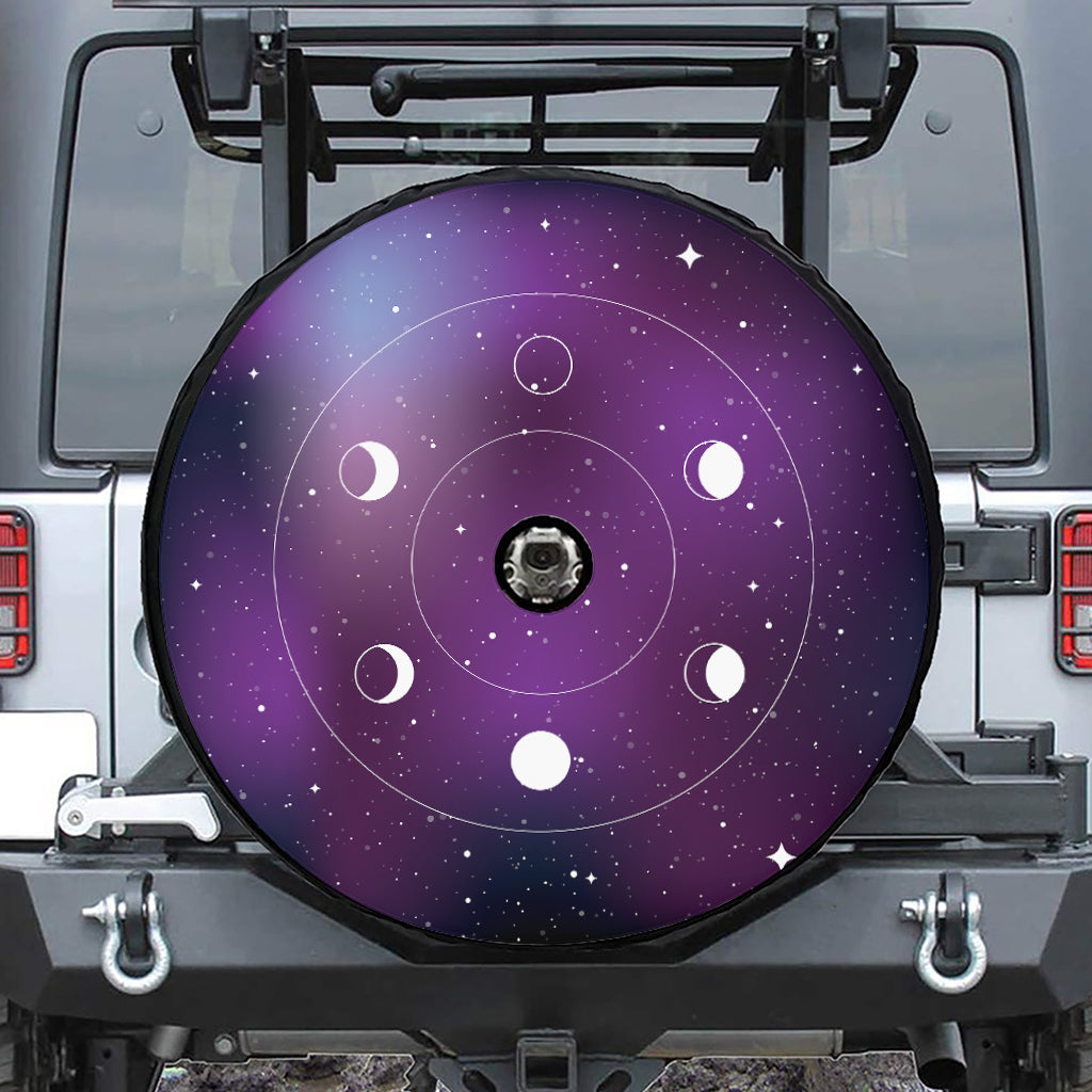 Galaxy Moon Phase Print Tire Cover With Camera Hole