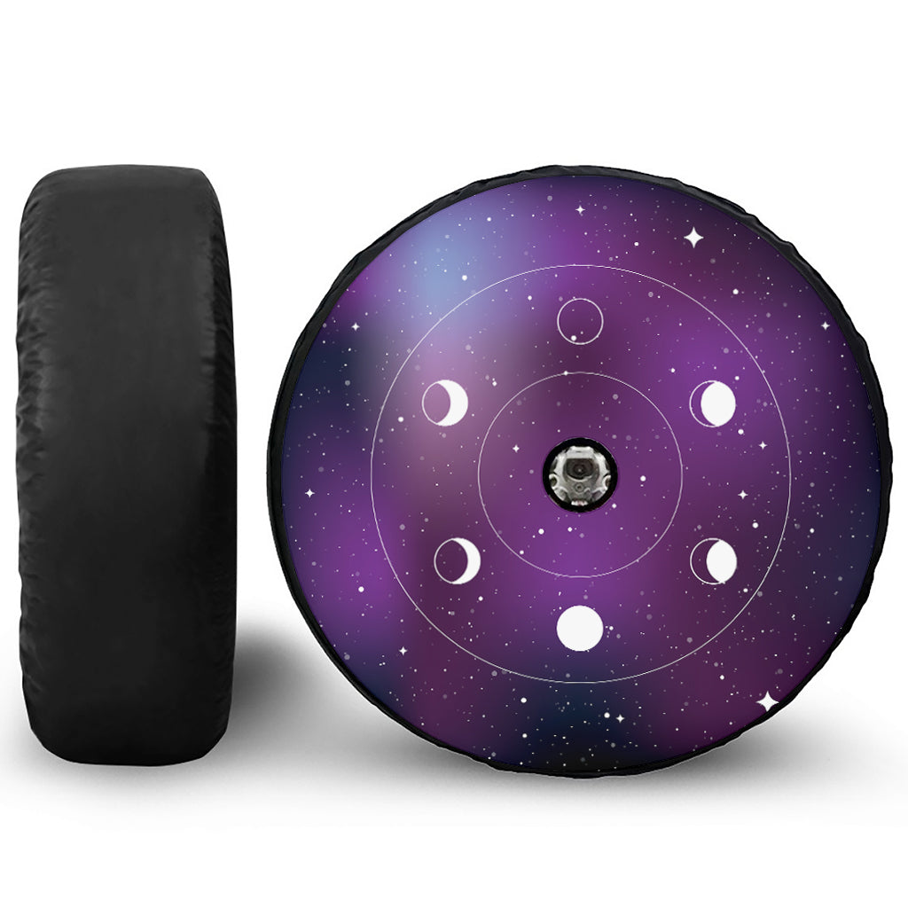 Galaxy Moon Phase Print Tire Cover With Camera Hole