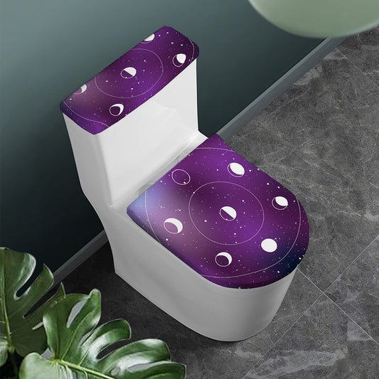 Galaxy Moon Phase Print Toilet Lid And Tank Cover Set