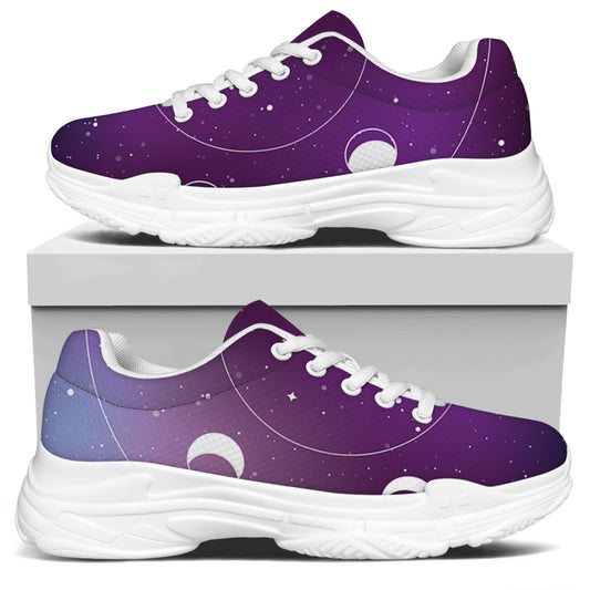 Galaxy Moon Phase Print White Chunky Shoes