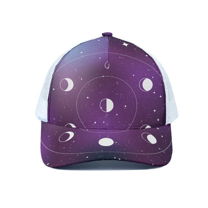 Galaxy Moon Phase Print White Mesh Trucker Cap