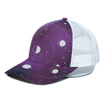 Galaxy Moon Phase Print White Mesh Trucker Cap