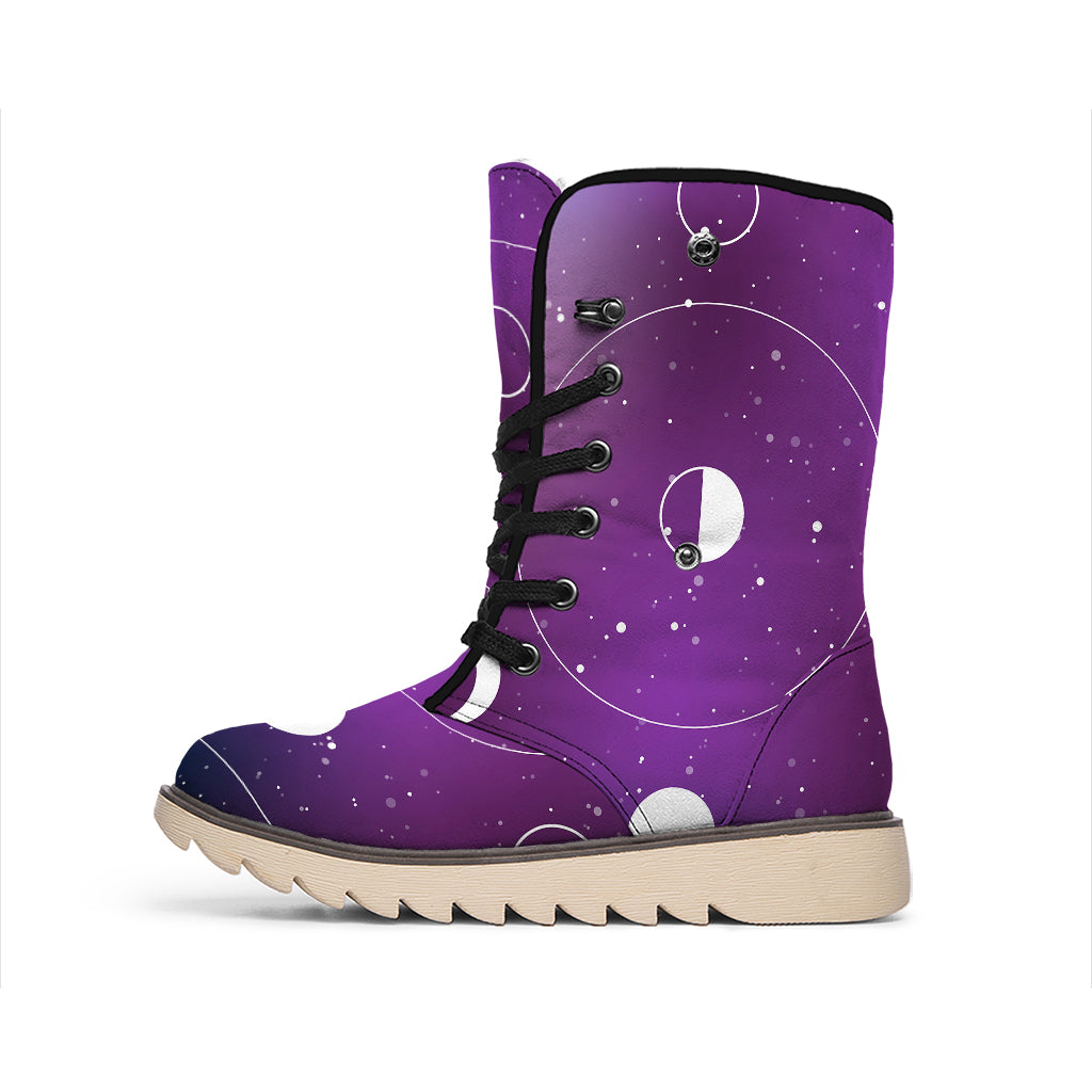 Galaxy Moon Phase Print Winter Boots