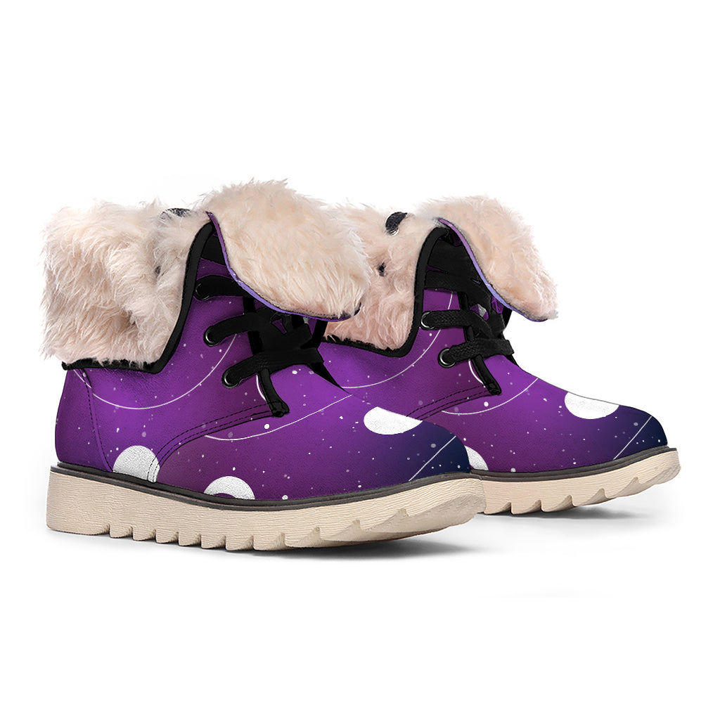 Galaxy Moon Phase Print Winter Boots