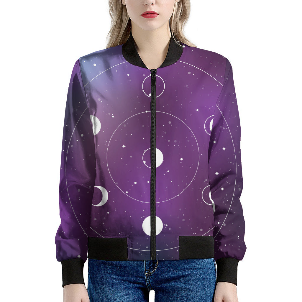 Galaxy Moon Phase Print Women's Bomber Jacket