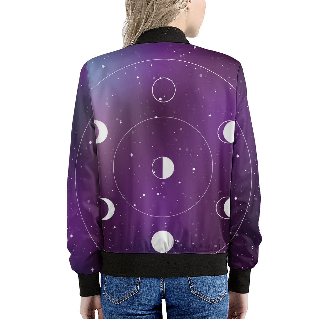 Galaxy Moon Phase Print Women's Bomber Jacket