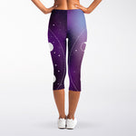 Galaxy Moon Phase Print Women's Capri Leggings