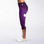 Galaxy Moon Phase Print Women's Capri Leggings