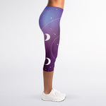 Galaxy Moon Phase Print Women's Capri Leggings