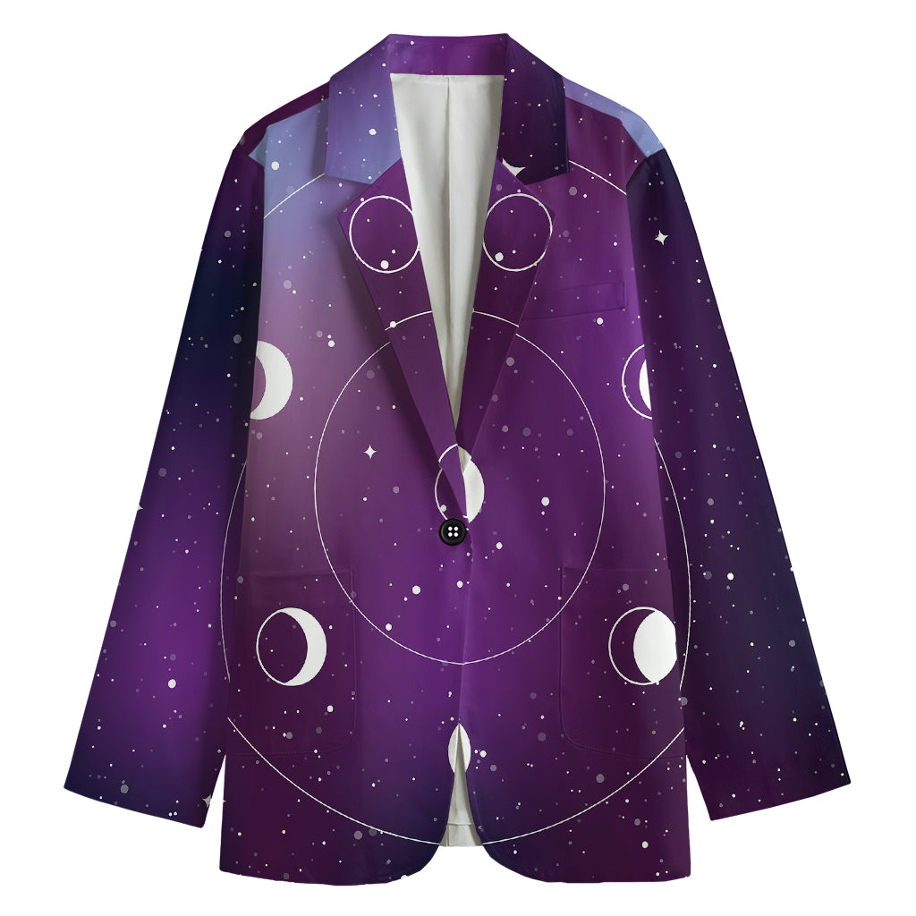 Galaxy Moon Phase Print Women's Cotton Blazer