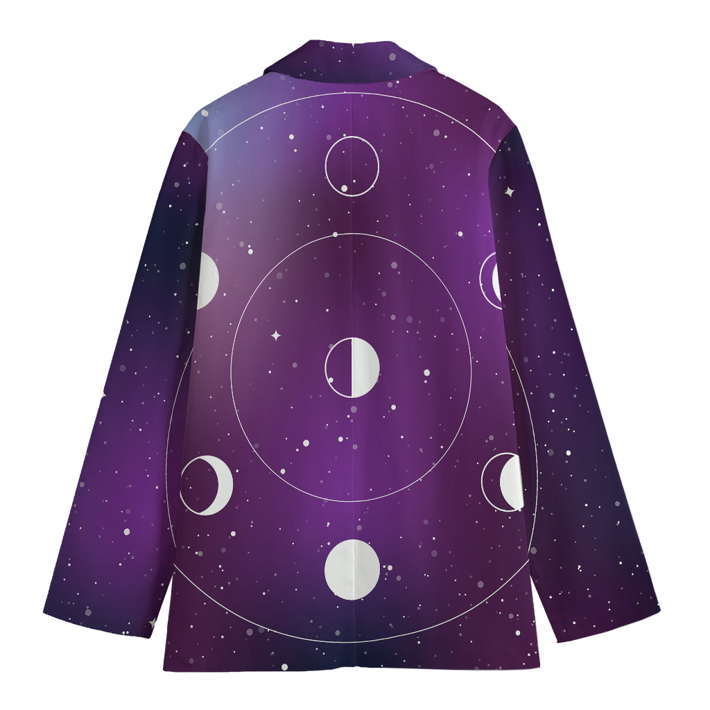 Galaxy Moon Phase Print Women's Cotton Blazer
