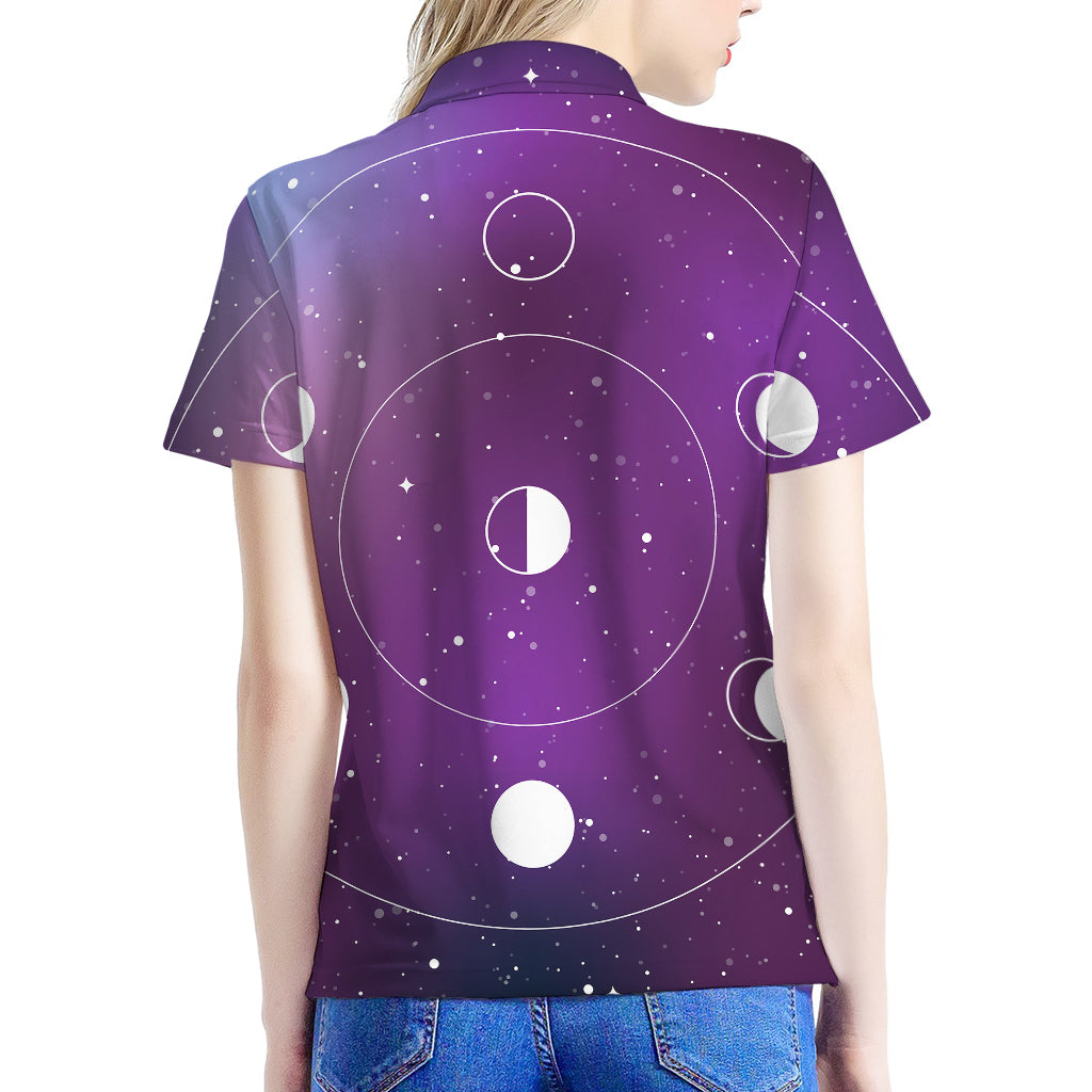 Galaxy Moon Phase Print Women's Polo Shirt