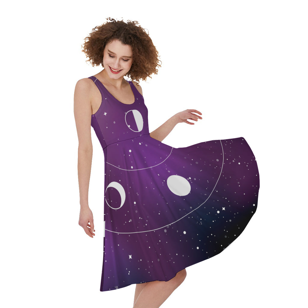 Galaxy Moon Phase Print Women's Sleeveless Dress