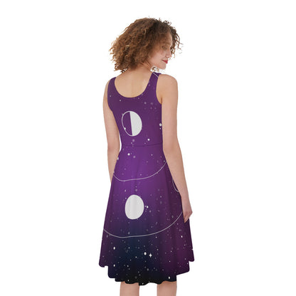 Galaxy Moon Phase Print Women's Sleeveless Dress