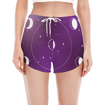 Galaxy Moon Phase Print Women's Split Running Shorts