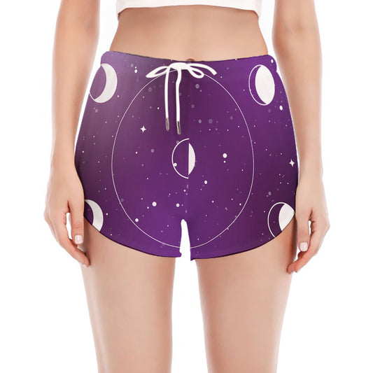 Galaxy Moon Phase Print Women's Split Running Shorts