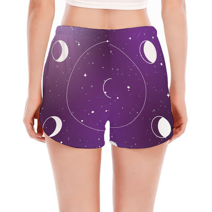 Galaxy Moon Phase Print Women's Split Running Shorts