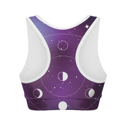 Galaxy Moon Phase Print Women's Sports Bra