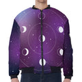 Galaxy Moon Phase Print Zip Sleeve Bomber Jacket