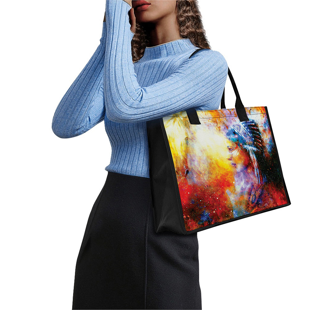 Galaxy Native Indian Woman Print Canvas Tote Bag
