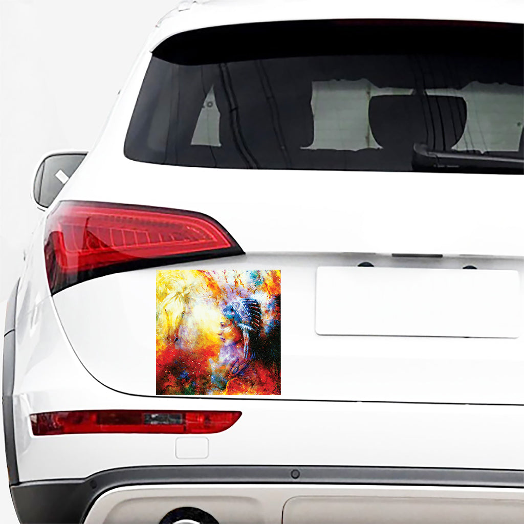 Galaxy Native Indian Woman Print Car Sticker