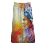Galaxy Native Indian Woman Print Cotton Front Slit Maxi Skirt