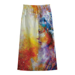 Galaxy Native Indian Woman Print Cotton Front Slit Maxi Skirt