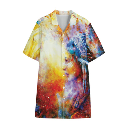 Galaxy Native Indian Woman Print Cotton Hawaiian Shirt