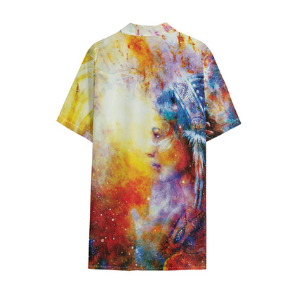 Galaxy Native Indian Woman Print Cotton Hawaiian Shirt