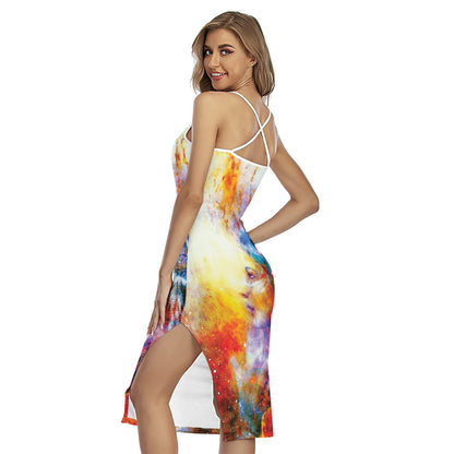 Galaxy Native Indian Woman Print Cross Back Cami Dress