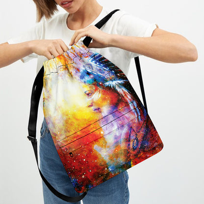 Galaxy Native Indian Woman Print Drawstring Backpack