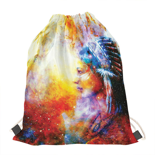 Galaxy Native Indian Woman Print Drawstring Bag