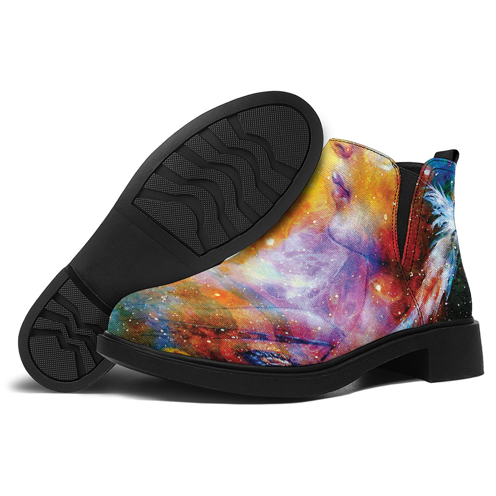 Galaxy Native Indian Woman Print Flat Ankle Boots