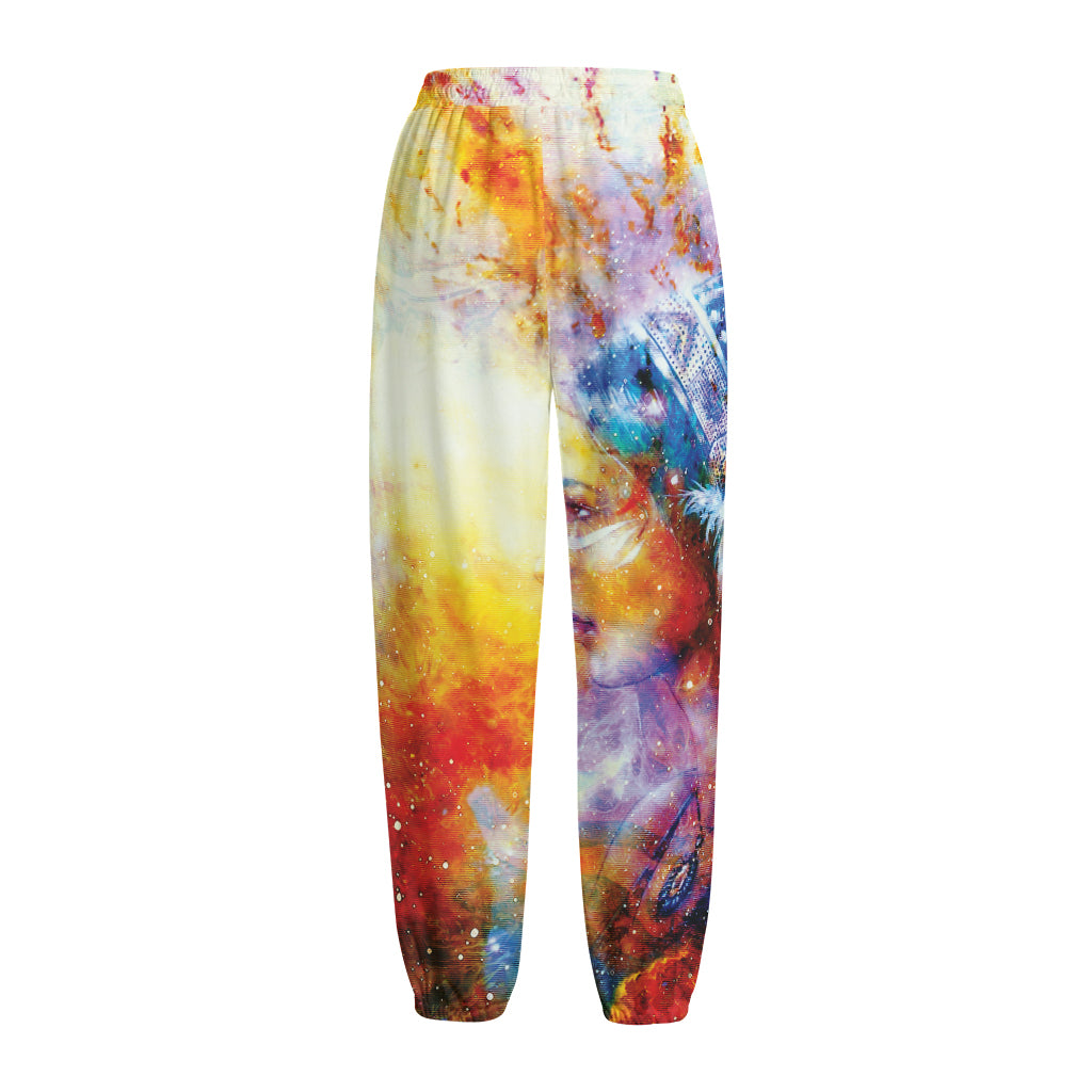 Galaxy Native Indian Woman Print Fleece Lined Knit Pants
