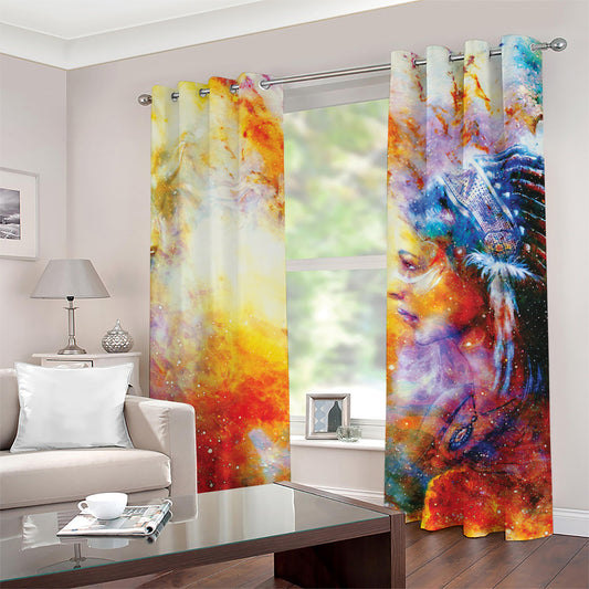 Galaxy Native Indian Woman Print Grommet Curtains