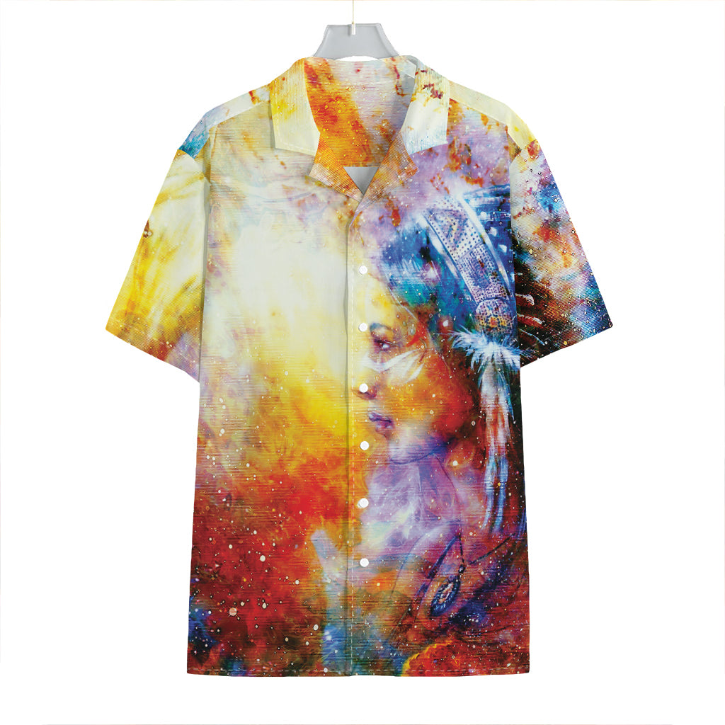 Galaxy Native Indian Woman Print Hawaiian Shirt