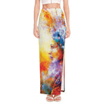 Galaxy Native Indian Woman Print High Slit Maxi Skirt