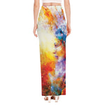 Galaxy Native Indian Woman Print High Slit Maxi Skirt
