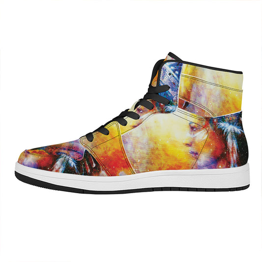 Galaxy Native Indian Woman Print High Top Leather Sneakers