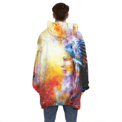 Galaxy Native Indian Woman Print Hoodie Blanket