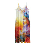 Galaxy Native Indian Woman Print Jersey Midi Cami Dress