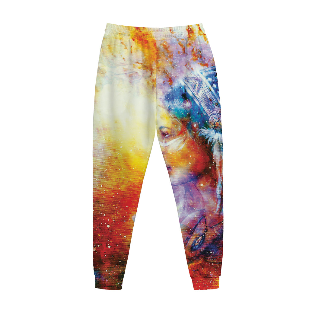 Galaxy Native Indian Woman Print Jogger Pants