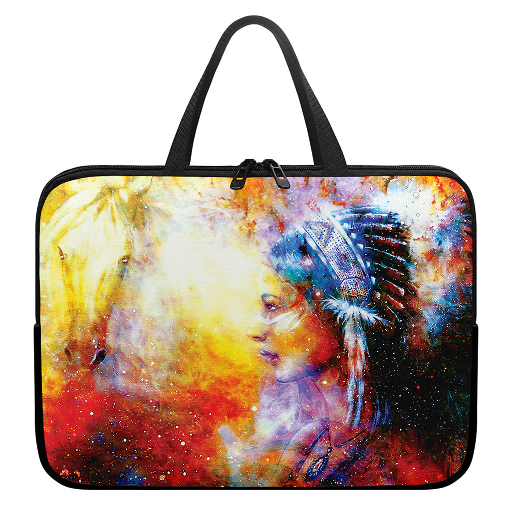 Galaxy Native Indian Woman Print Laptop Sleeve With Handle