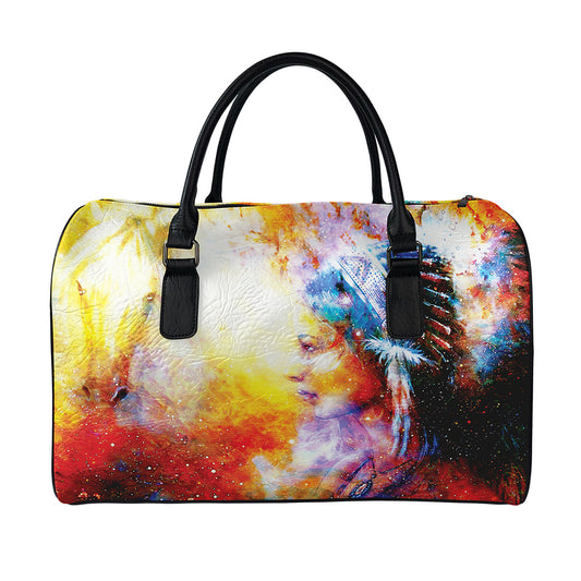 Galaxy Native Indian Woman Print Leather Duffle Bag