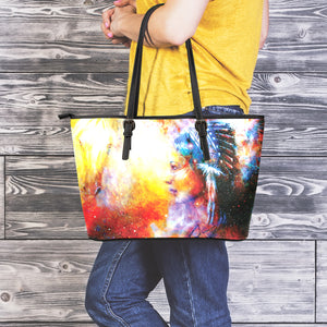 Galaxy Native Indian Woman Print Leather Tote Bag